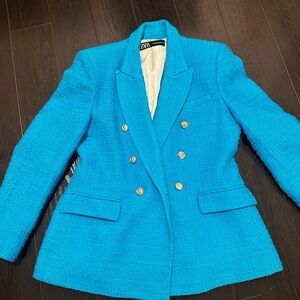 ZARA Women's Aqua Blue Double-Breasted Blazer